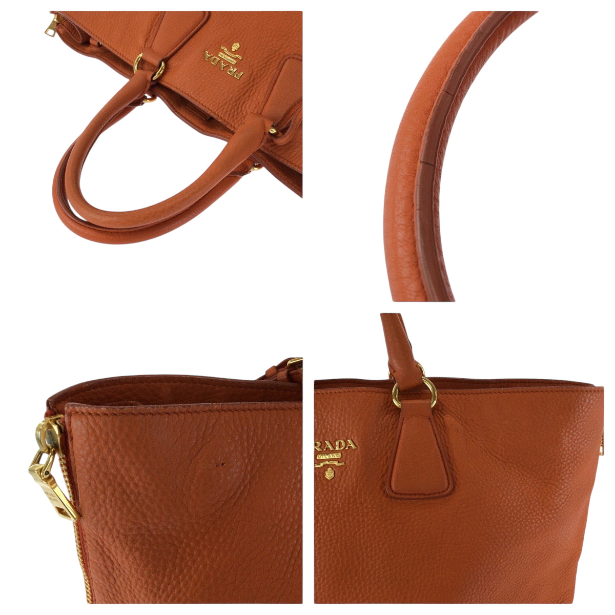 16429
PRADA プラダ ヴィッテロダイノ ロゴ オレンジ ゴールド金具 レザー BN1713 ショルダーバッグ トートバッグ 2way  レディース AB63