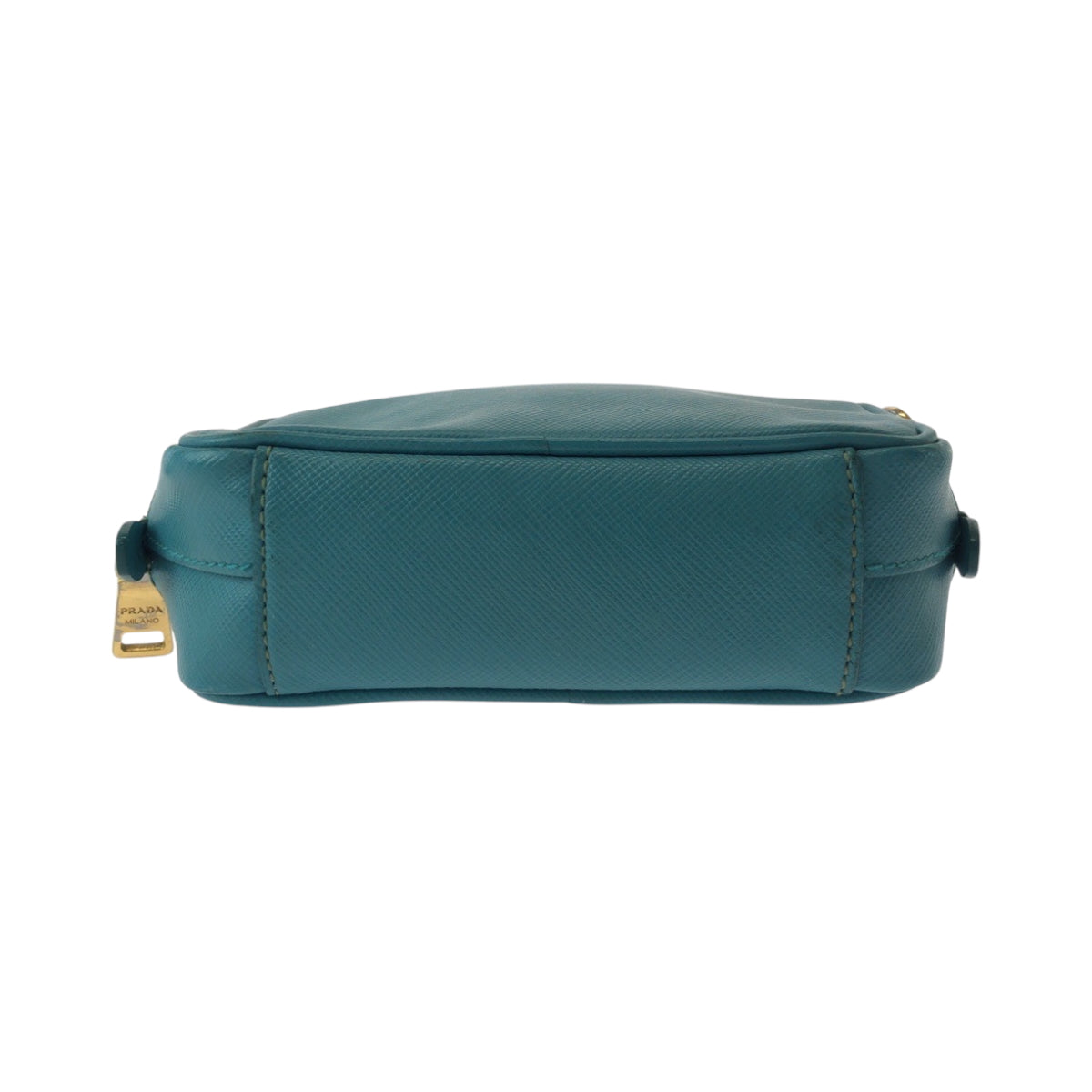 16430
PRADA プラダ サフィアーノ 三角ロゴプレート ブルー ゴールド金具 レザー ショルダーバッグ ポシェット  レディース ABP48