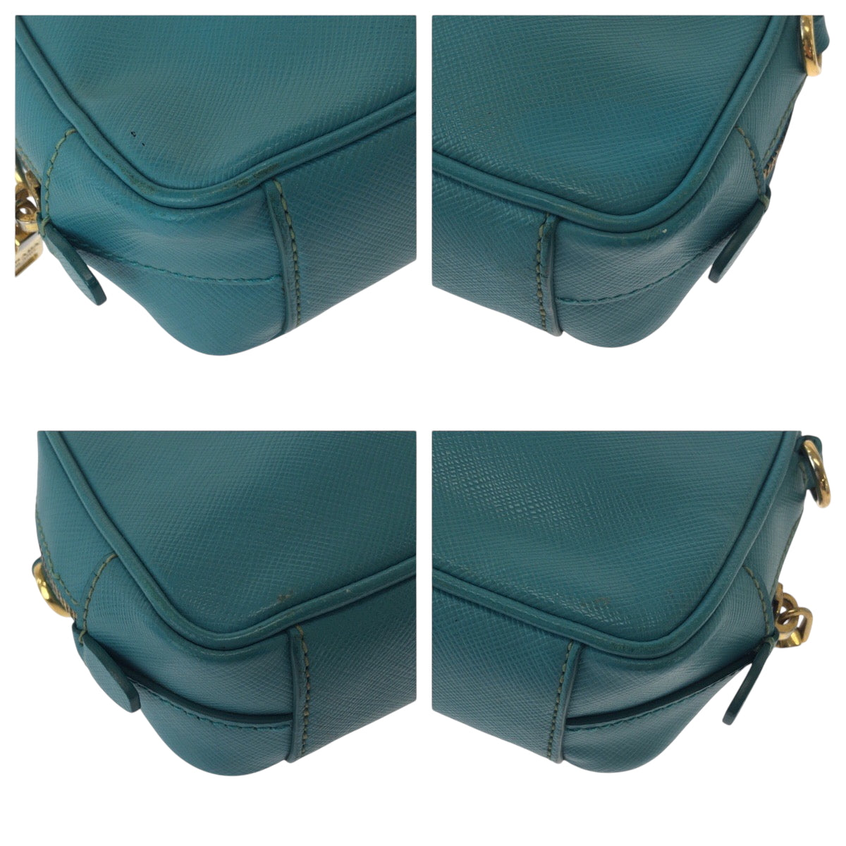 16430
PRADA プラダ サフィアーノ 三角ロゴプレート ブルー ゴールド金具 レザー ショルダーバッグ ポシェット  レディース ABP48
