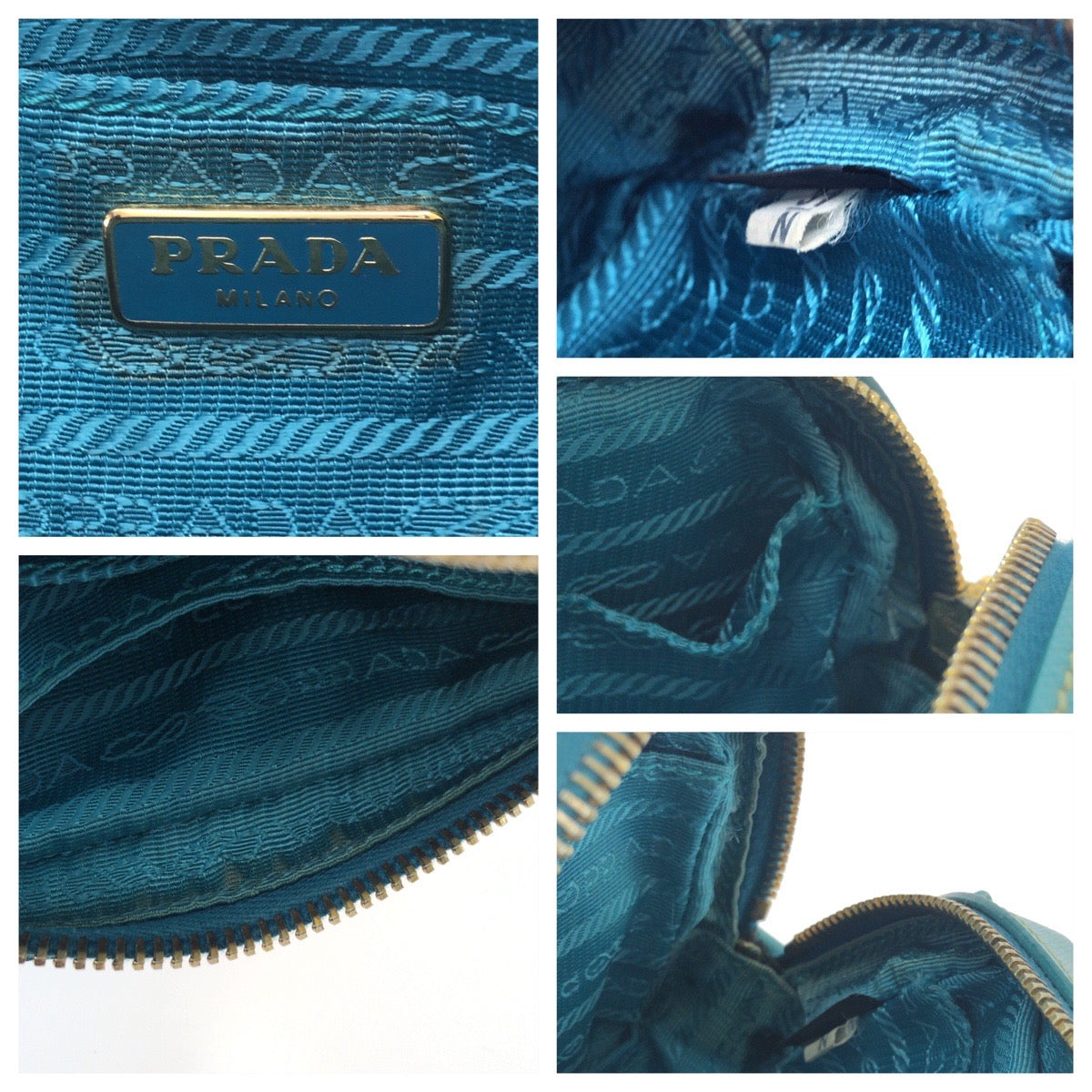16430
PRADA プラダ サフィアーノ 三角ロゴプレート ブルー ゴールド金具 レザー ショルダーバッグ ポシェット  レディース ABP48