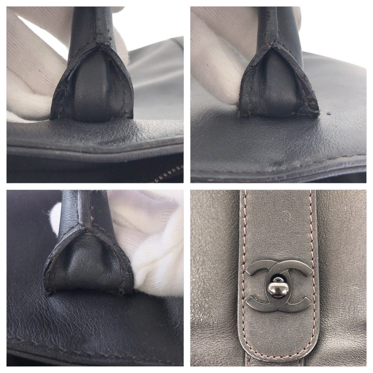 16441
CHANEL シャネル ヴィンテージ ココマーク ターンロック ブラック 黒 レザー トートバッグ ショルダーバッグ  レディース
