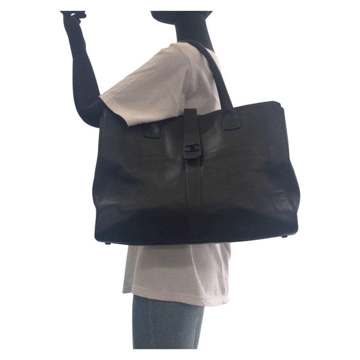 16441
CHANEL シャネル ヴィンテージ ココマーク ターンロック ブラック 黒 レザー トートバッグ ショルダーバッグ  レディース