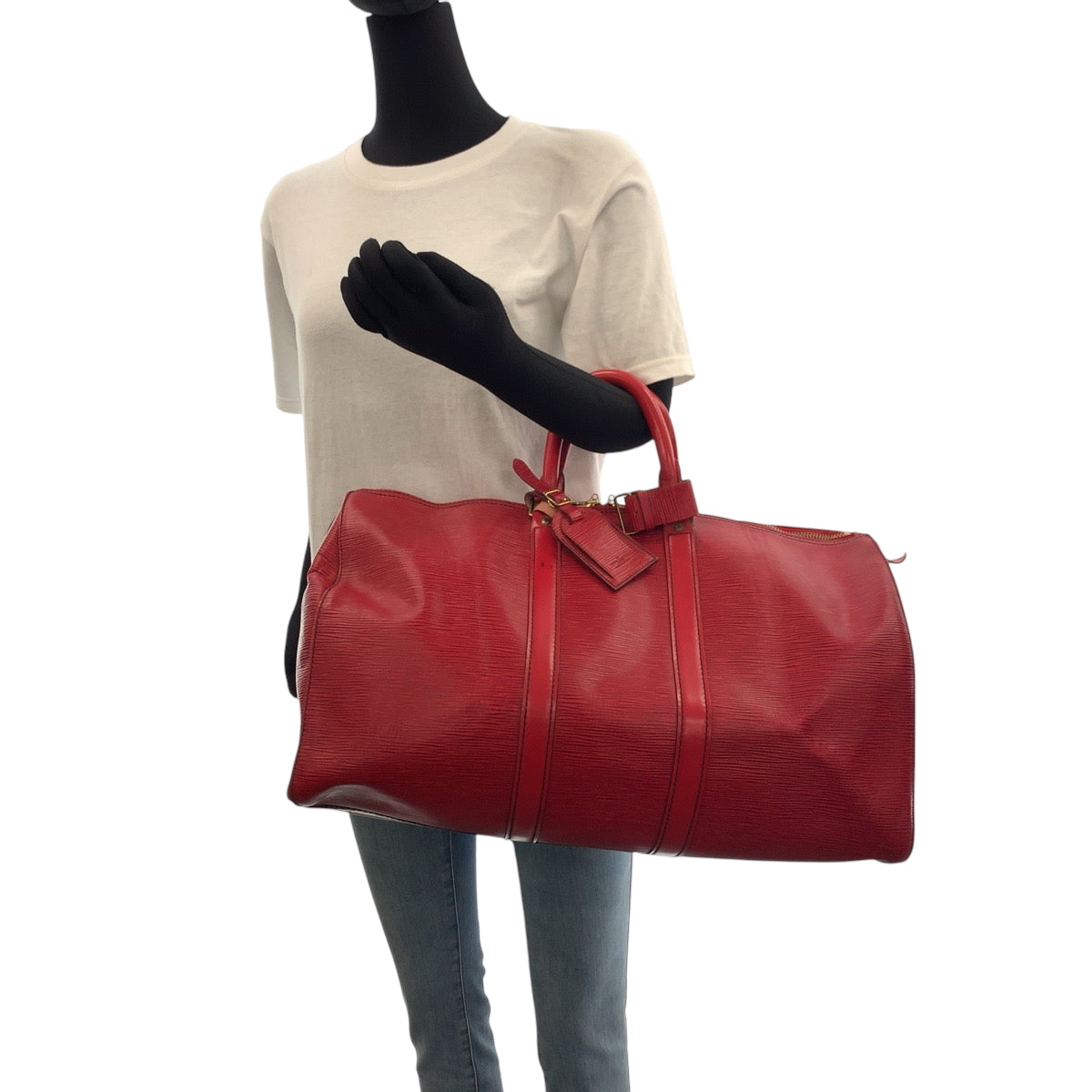 16445
LOUIS VUITTON ルイヴィトン エピ キーポル45 カスティリアンレッド ゴールド金具 エピレザー M42977 ボストンバッグ ハンドバッグ レディース AB52