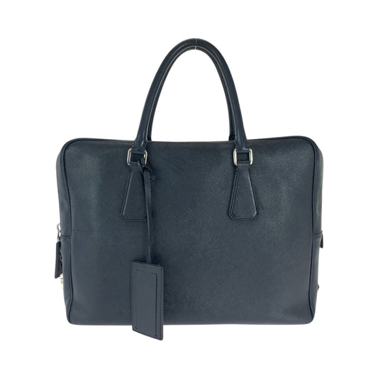 16446
PRADA プラダ サフィアーノ 三角ロゴプレート ネイビー シルバー金具 レザー ビジネスバッグ ハンドバッグ  メンズ