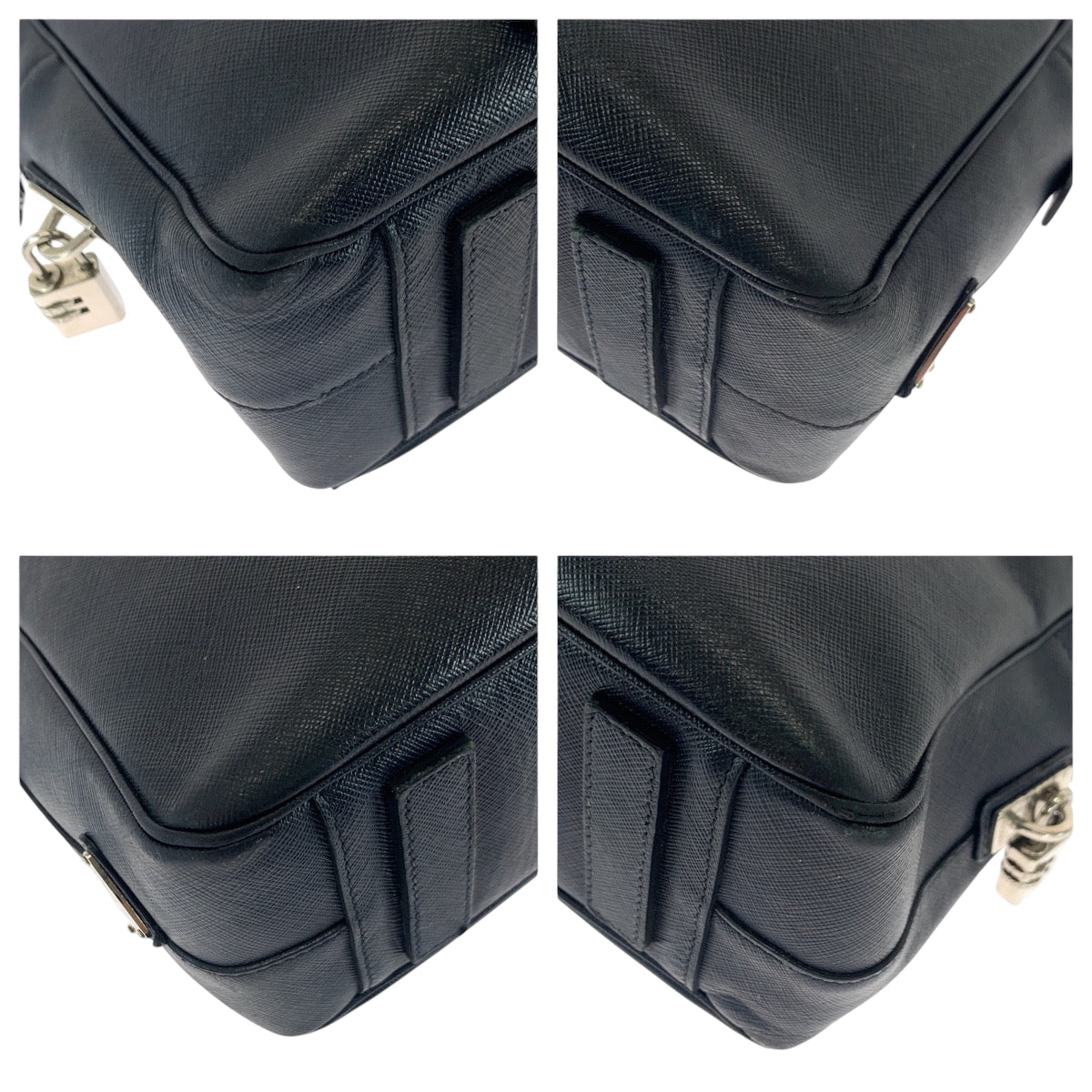 16446
PRADA プラダ サフィアーノ 三角ロゴプレート ネイビー シルバー金具 レザー ビジネスバッグ ハンドバッグ  メンズ