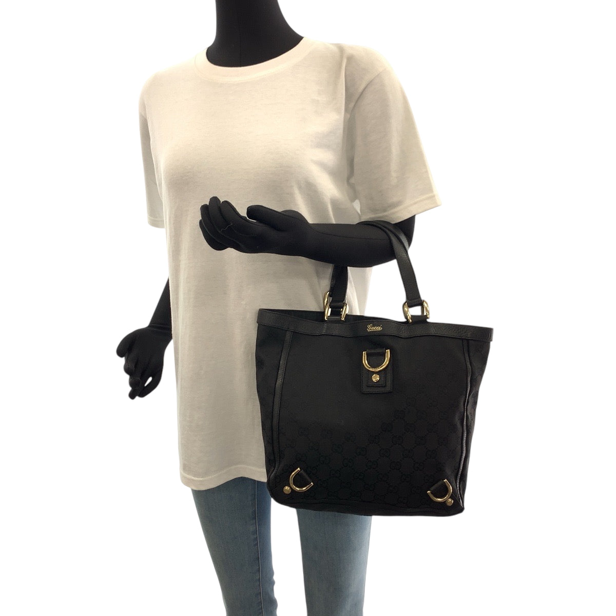16447
GUCCI グッチ アビー ブラック 黒 ゴールド金具 GGキャンバス 130739 ハンドバッグ トートバッグ  レディース AB24