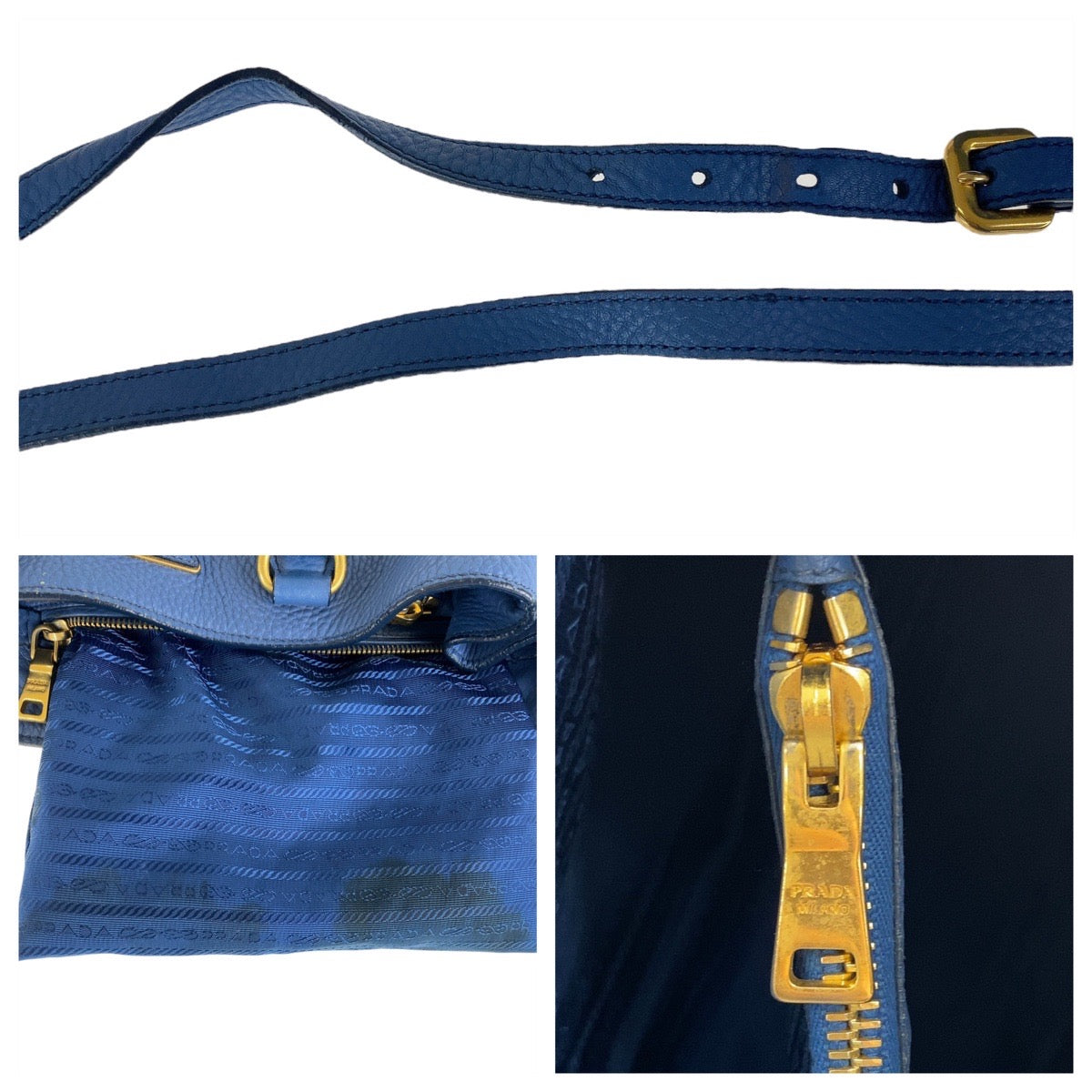 16449
PRADA プラダ ヴィッテロダイノ ブルー ゴールド金具 レザー ハンドバッグ ショルダーバッグ 2way  レディース AB52
