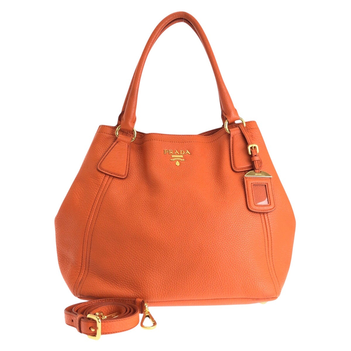 16450
PRADA プラダ ヴィッテロ オレンジ ゴールド金具 レザー トートバッグ ショルダーバッグ 2way  レディース ABP67