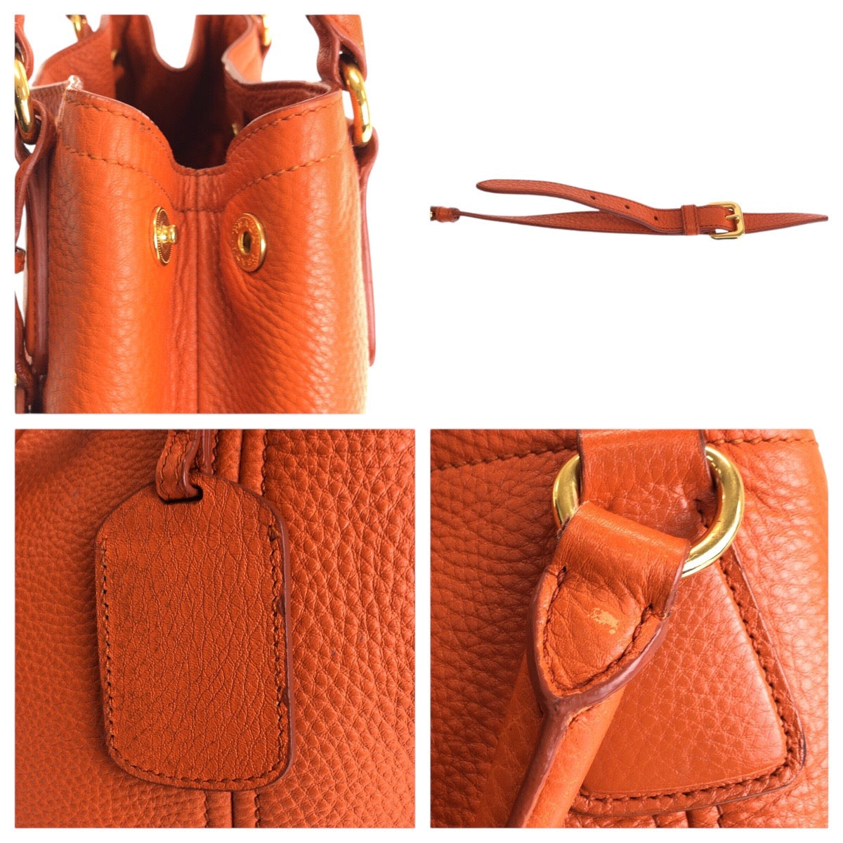 16450
PRADA プラダ ヴィッテロ オレンジ ゴールド金具 レザー トートバッグ ショルダーバッグ 2way  レディース ABP67