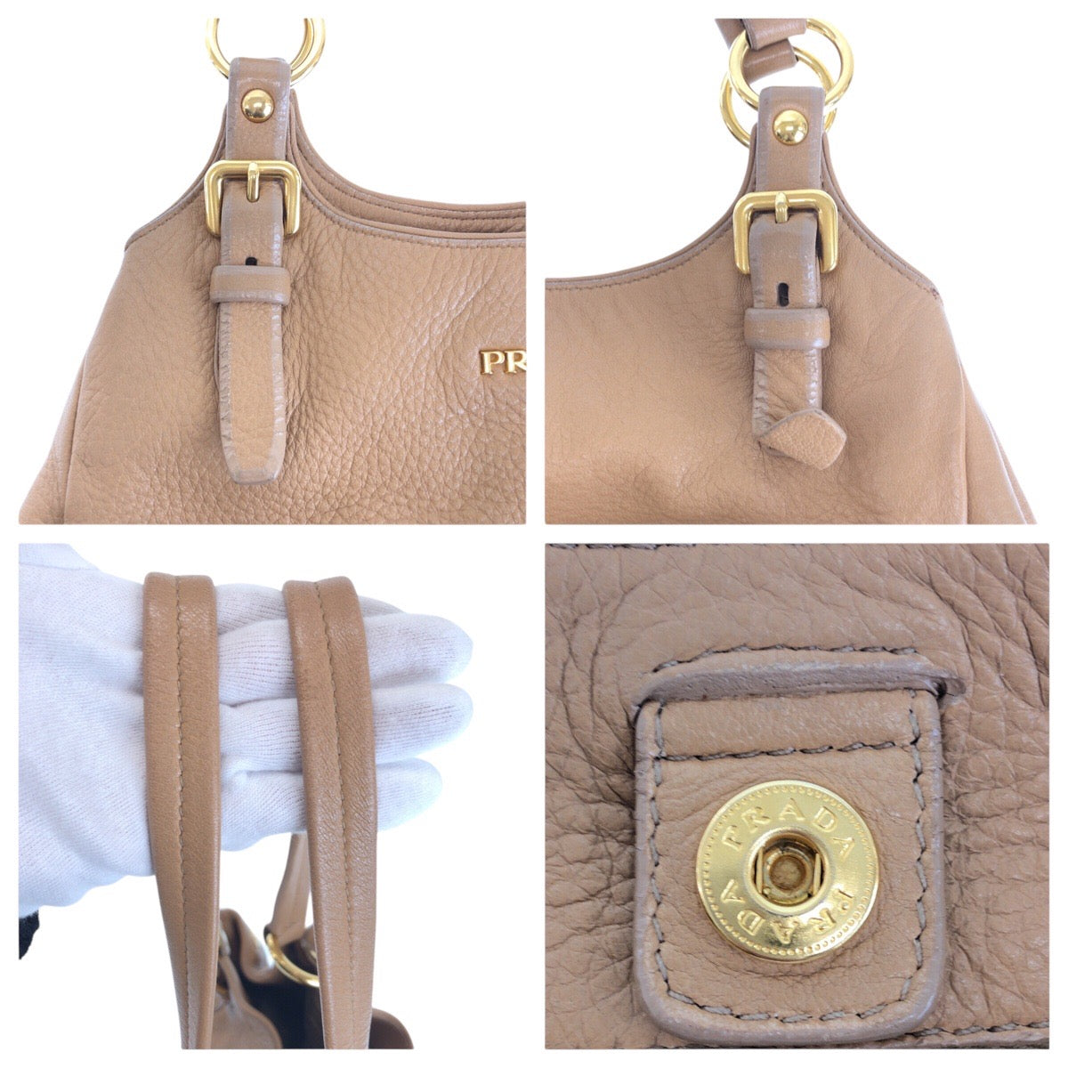 16452
PRADA プラダ ベージュ ゴールド金具 レザー ショルダーバッグ レディース AB54