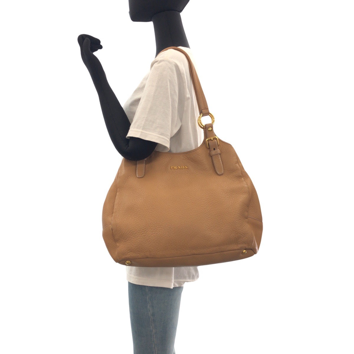 16452
PRADA プラダ ベージュ ゴールド金具 レザー ショルダーバッグ レディース AB54