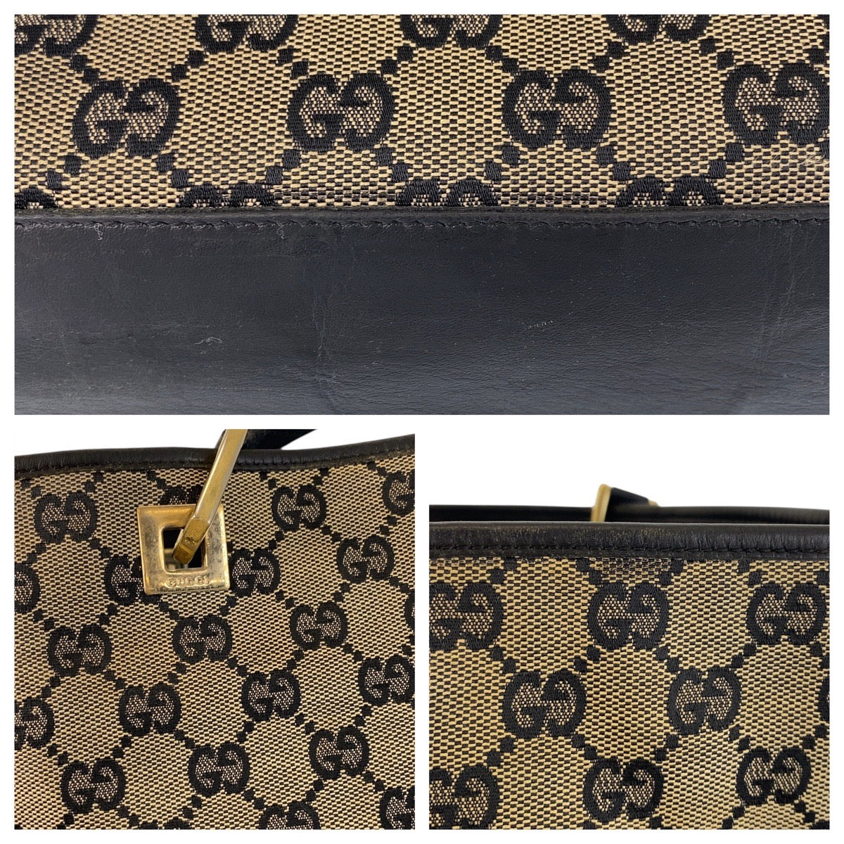 16453
GUCCI グッチ ベージュ ブラック 黒 ゴールド金具 GGキャンバス / レザー 002 1098 トートバッグ ショルダーバッグ  レディース