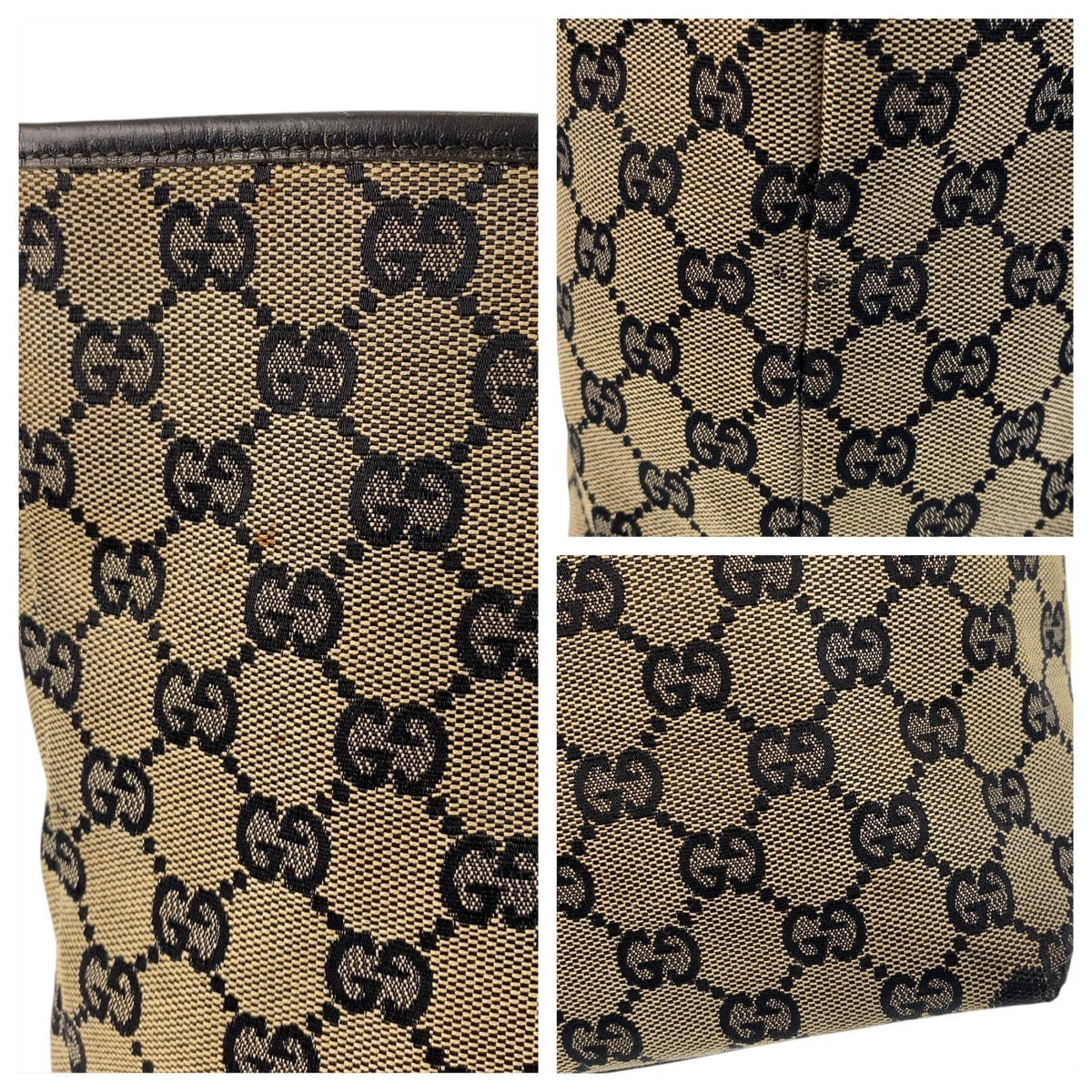 16453
GUCCI グッチ ベージュ ブラック 黒 ゴールド金具 GGキャンバス / レザー 002 1098 トートバッグ ショルダーバッグ  レディース