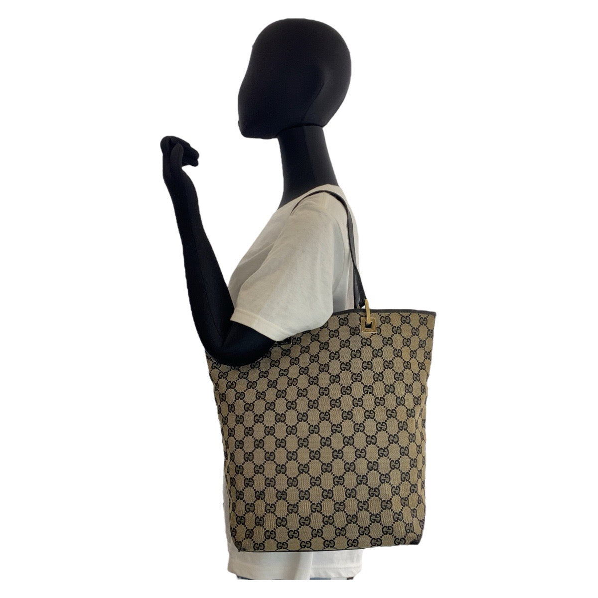 16453
GUCCI グッチ ベージュ ブラック 黒 ゴールド金具 GGキャンバス / レザー 002 1098 トートバッグ ショルダーバッグ  レディース