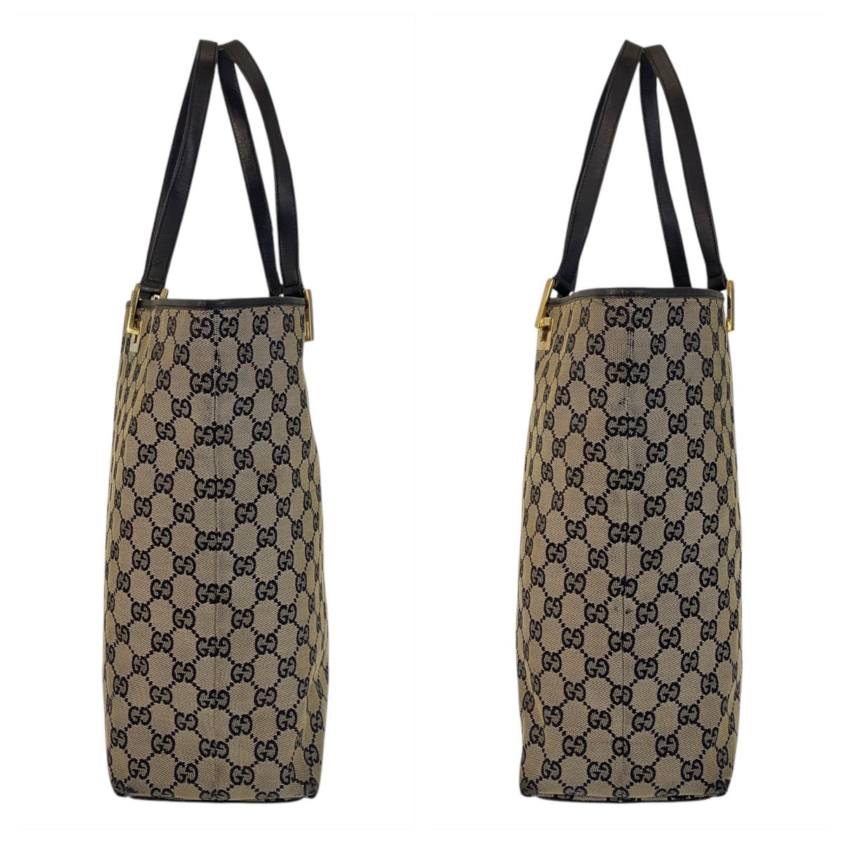 16453
GUCCI グッチ ベージュ ブラック 黒 ゴールド金具 GGキャンバス / レザー 002 1098 トートバッグ ショルダーバッグ  レディース
