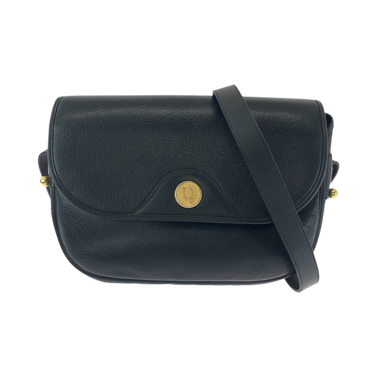 16464
Dior ディオール ヴィンテージ ラウンドロゴ ブラック 黒 ゴールド金具 レザー ショルダーバッグ ポシェット  レディース ABP28