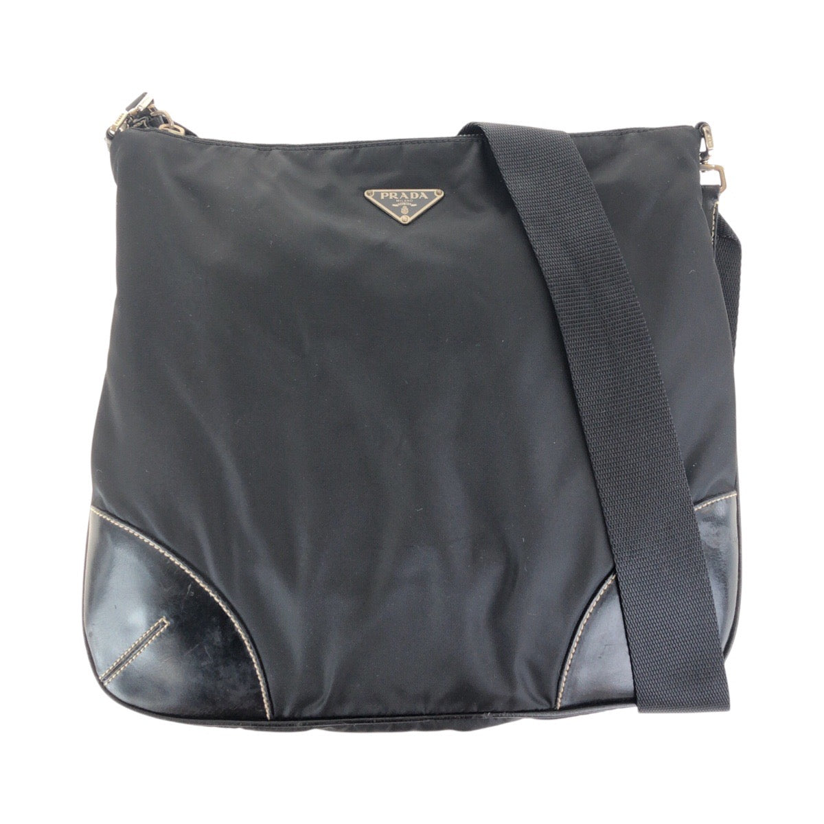 16465
PRADA プラダ テスート 三角ロゴプレート ブラック 黒 シルバー金具 ナイロン / レザー ショルダーバッグ ポシェット  レディース ABP35