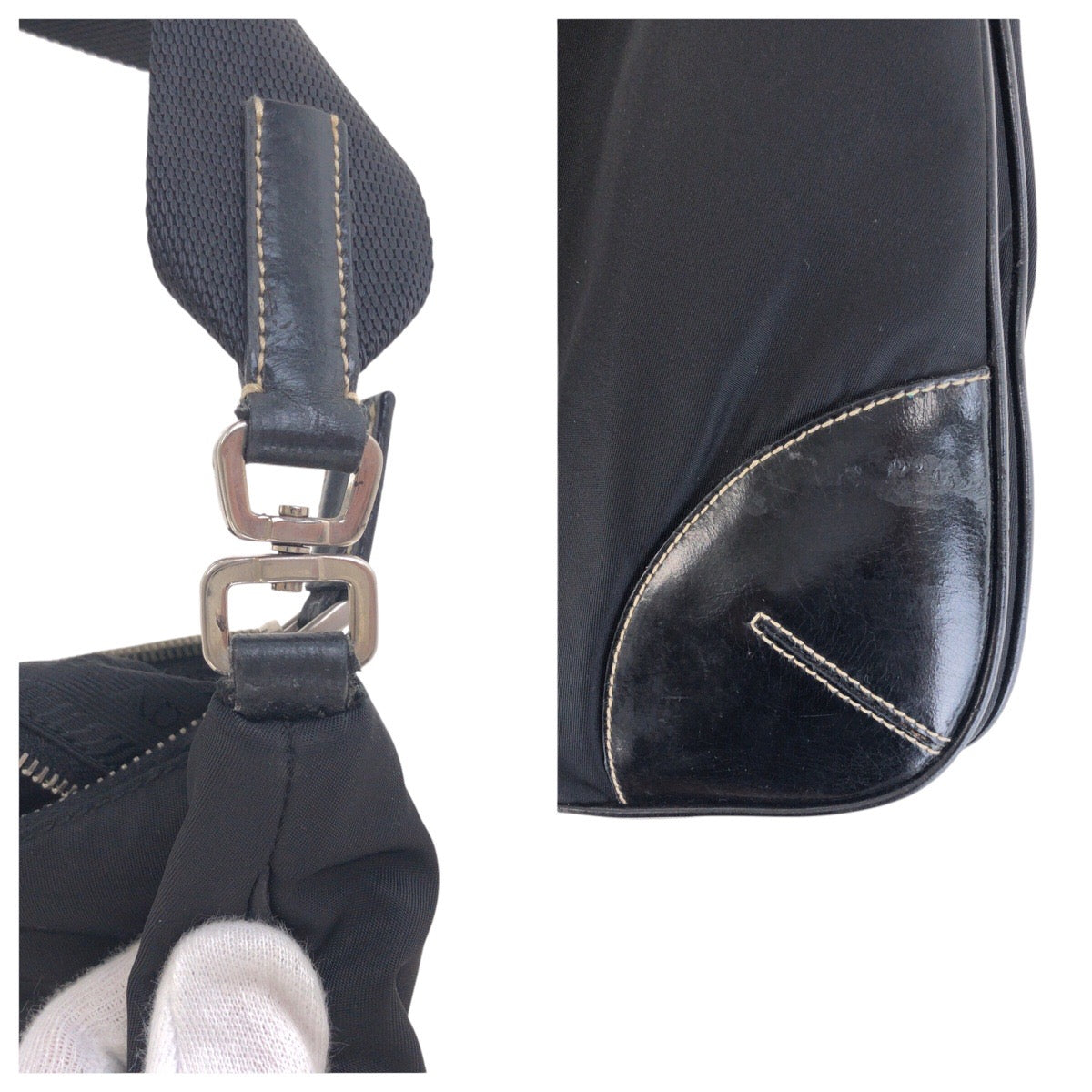 16465
PRADA プラダ テスート 三角ロゴプレート ブラック 黒 シルバー金具 ナイロン / レザー ショルダーバッグ ポシェット  レディース ABP35
