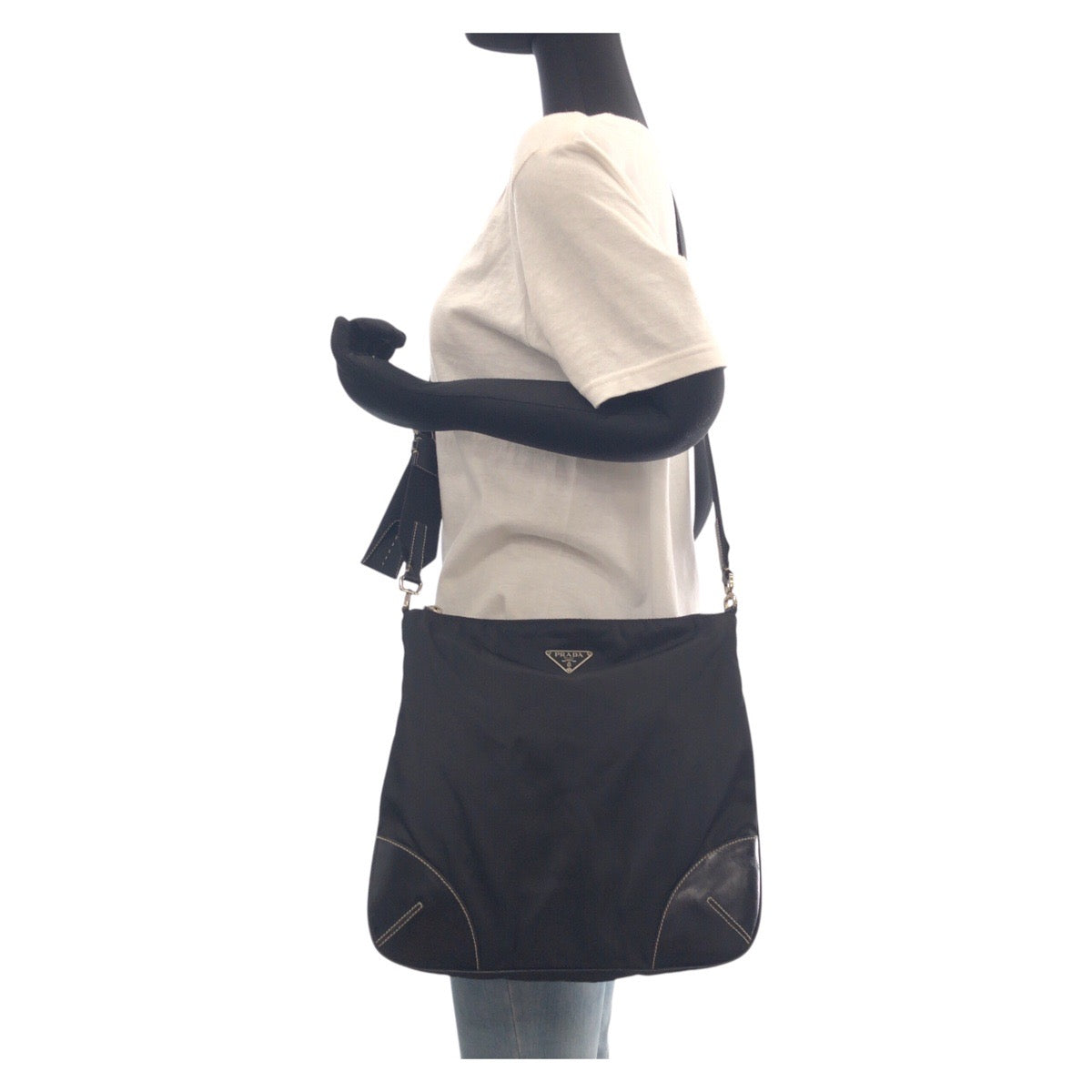16465
PRADA プラダ テスート 三角ロゴプレート ブラック 黒 シルバー金具 ナイロン / レザー ショルダーバッグ ポシェット  レディース ABP35