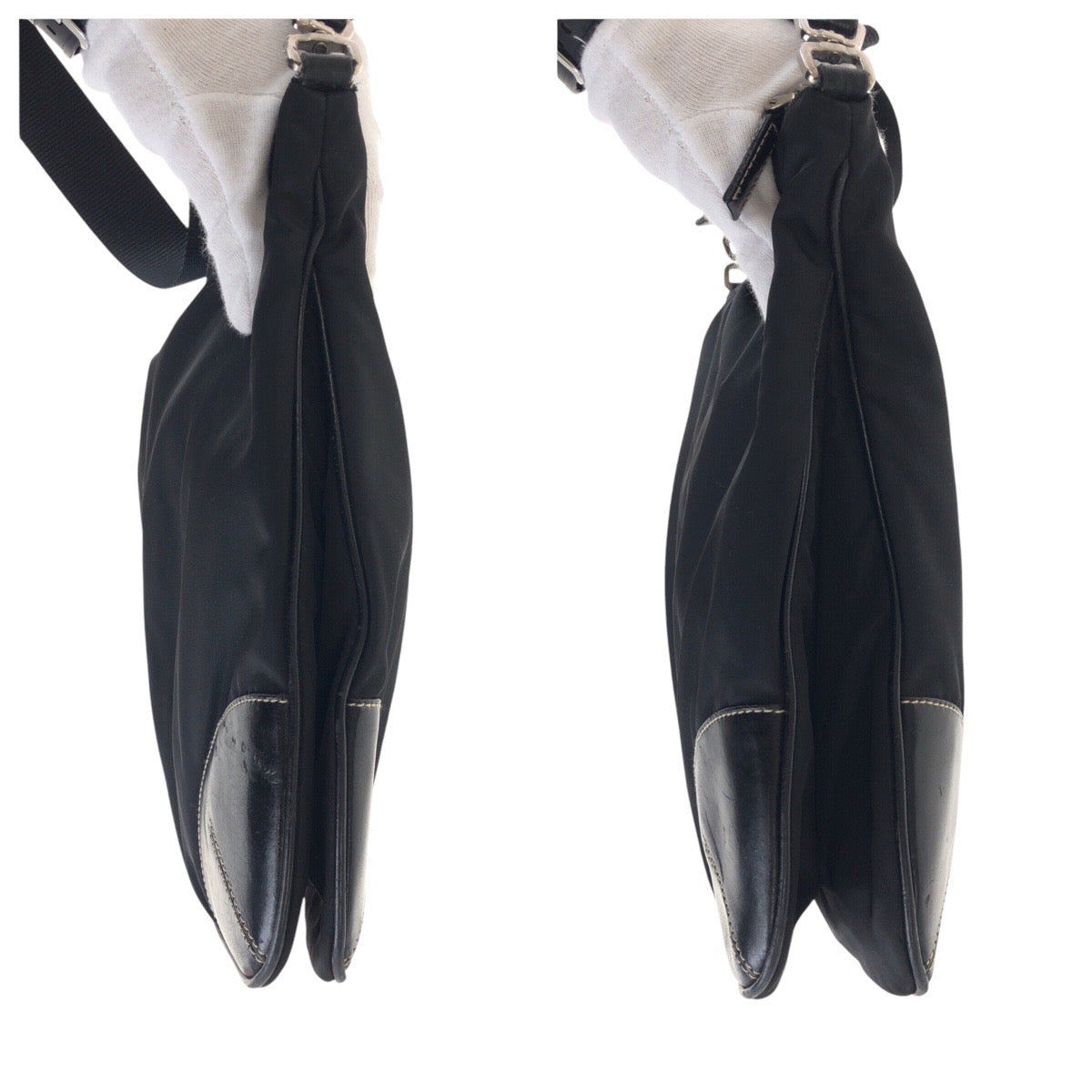 16465
PRADA プラダ テスート 三角ロゴプレート ブラック 黒 シルバー金具 ナイロン / レザー ショルダーバッグ ポシェット  レディース ABP35