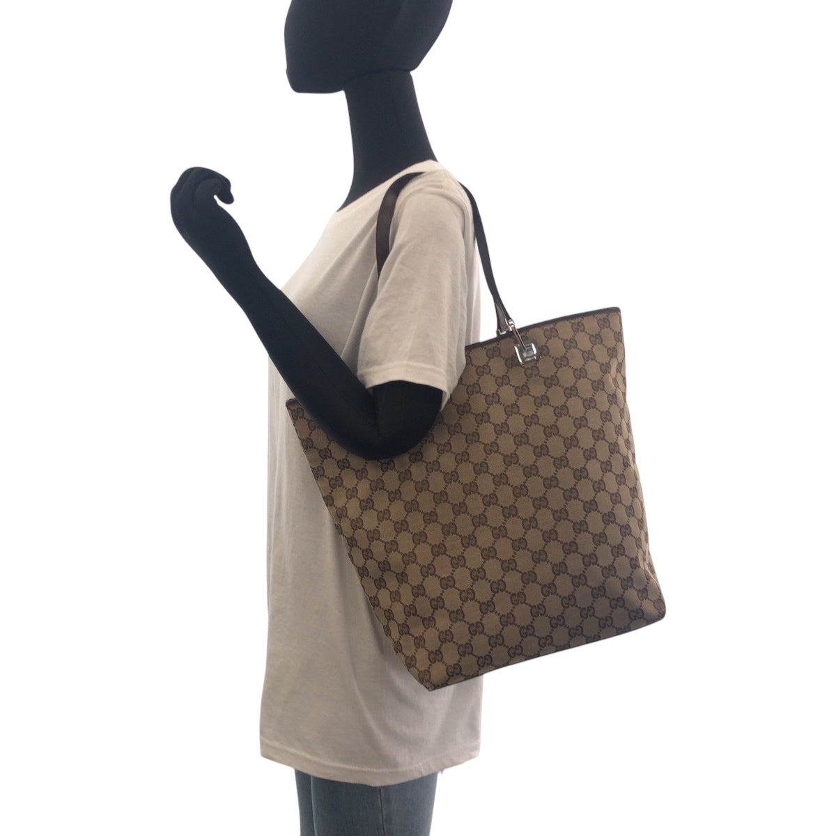 16467
GUCCI グッチ ブラウン ベージュ シルバー金具 GGキャンバス 31243 トートバッグ ショルダーバッグ  レディース AB20