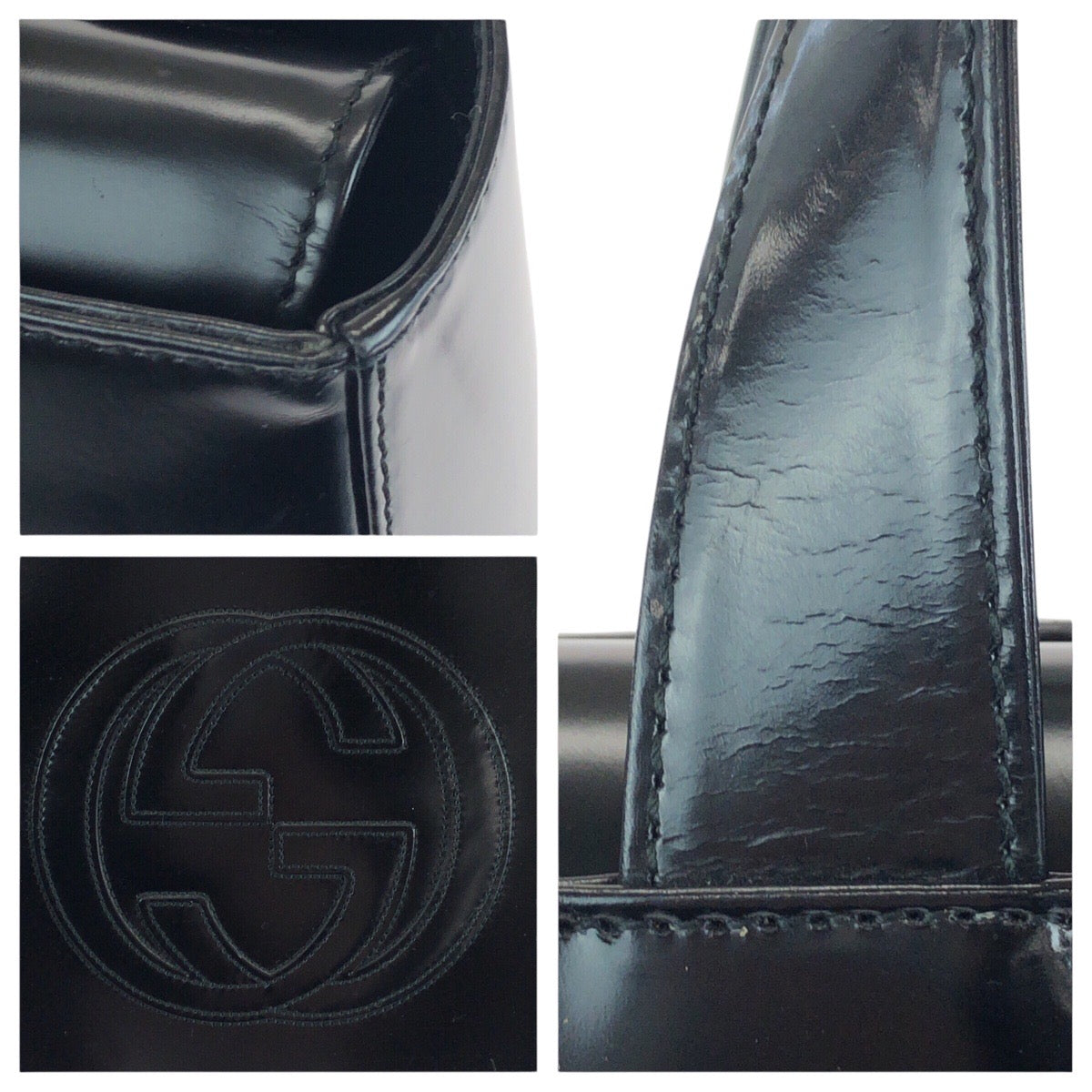 16468
GUCCI グッチ ブラック 黒 シルバー金具 パテントレザー 000 1013 0504 ハンドバッグ  レディース