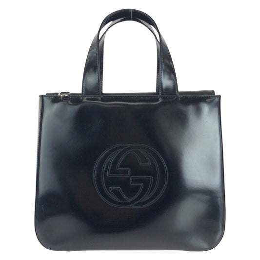 16468
GUCCI グッチ ブラック 黒 シルバー金具 パテントレザー 000 1013 0504 ハンドバッグ  レディース