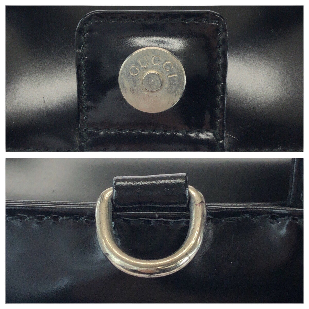 16468
GUCCI グッチ ブラック 黒 シルバー金具 パテントレザー 000 1013 0504 ハンドバッグ  レディース