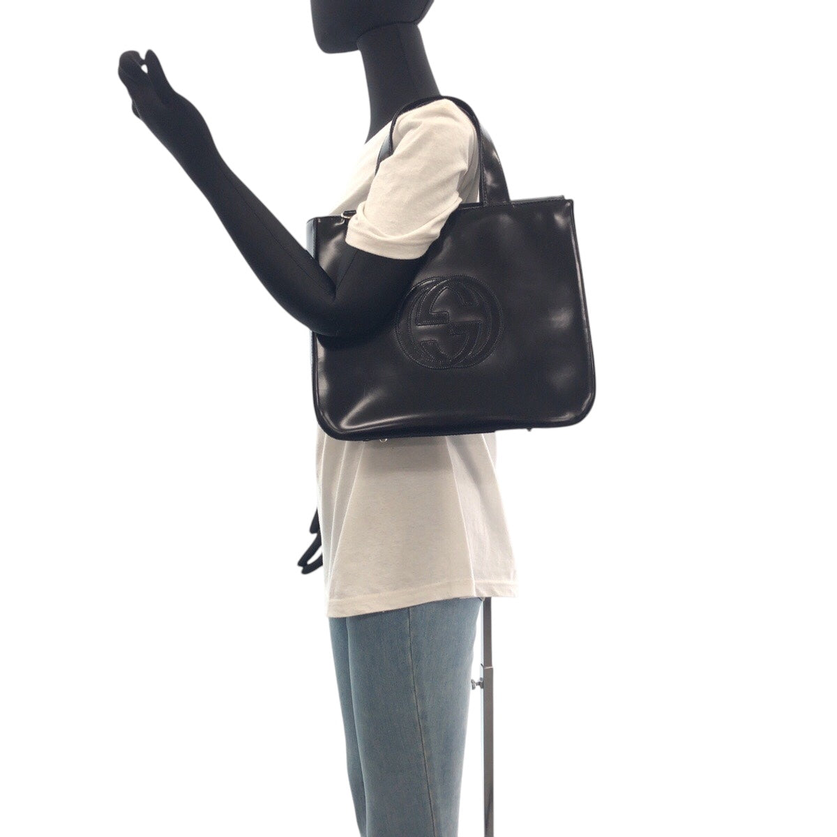16468
GUCCI グッチ ブラック 黒 シルバー金具 パテントレザー 000 1013 0504 ハンドバッグ  レディース