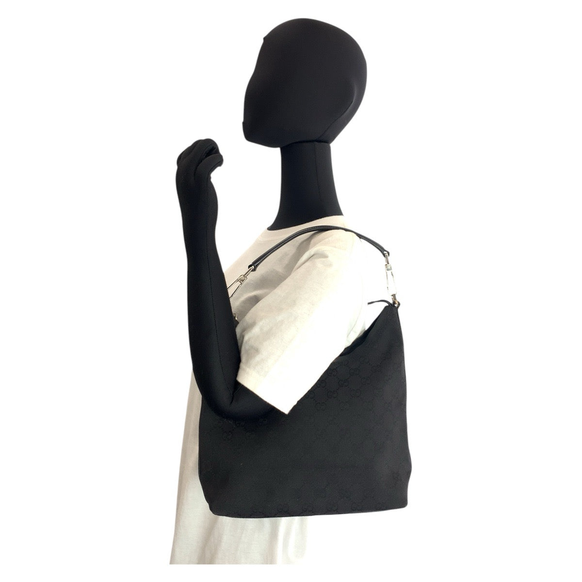16469
GUCCI グッチ ブラック 黒 シルバー金具 GGキャンバス / レザー 000 0602 ホーボー ショルダーバッグ  レディース ABP38