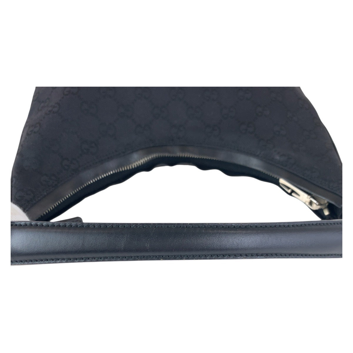 16469
GUCCI グッチ ブラック 黒 シルバー金具 GGキャンバス / レザー 000 0602 ホーボー ショルダーバッグ  レディース ABP38