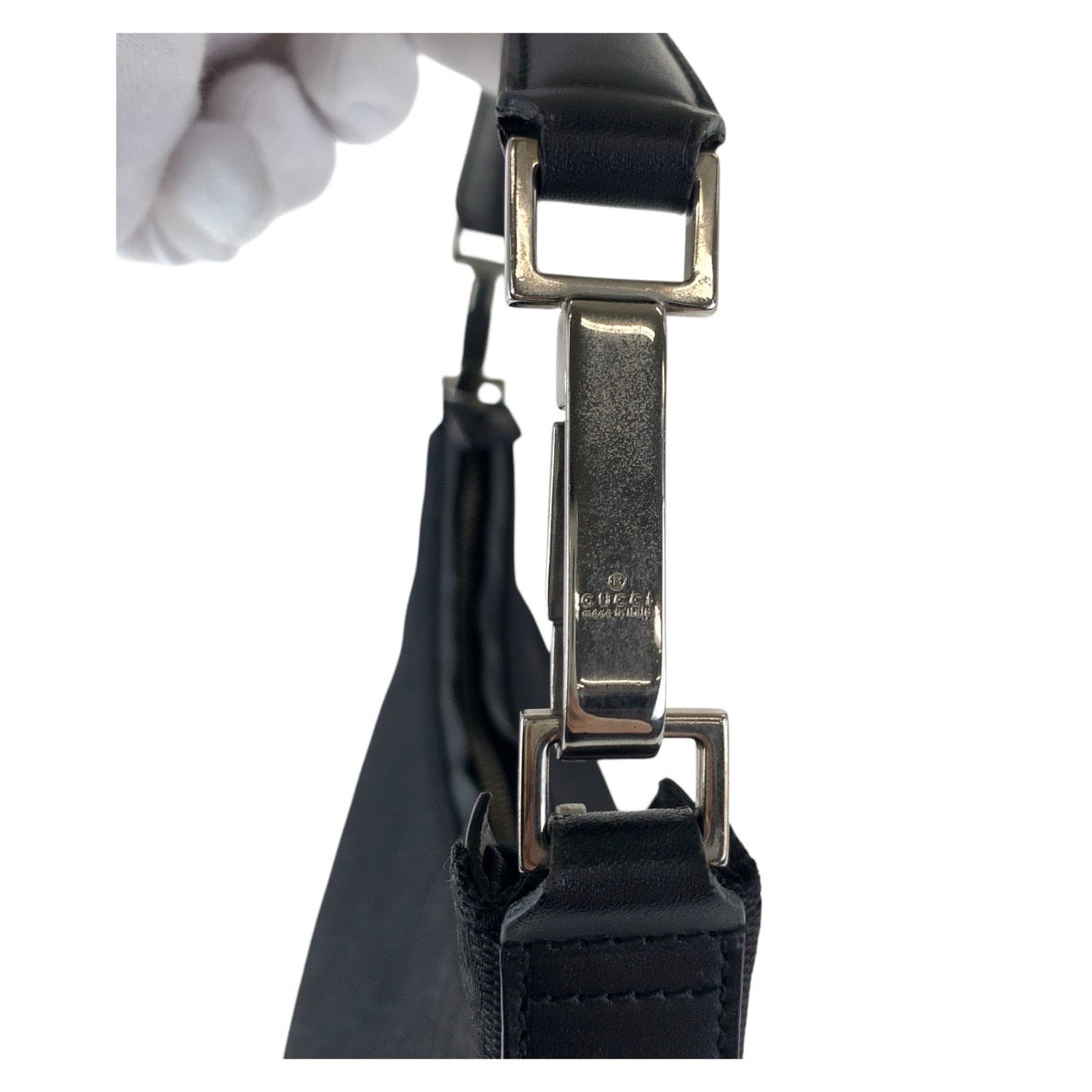 16469
GUCCI グッチ ブラック 黒 シルバー金具 GGキャンバス / レザー 000 0602 ホーボー ショルダーバッグ  レディース ABP38