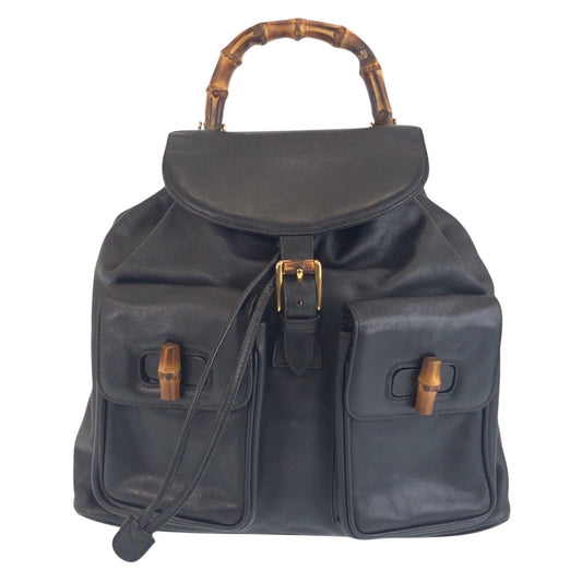 16471
GUCCI グッチ ヴィンテージ バンブー ブラック 黒 ゴールド金具 レザー 006 2040 0016 バックパック リュックサック  レディース AB40