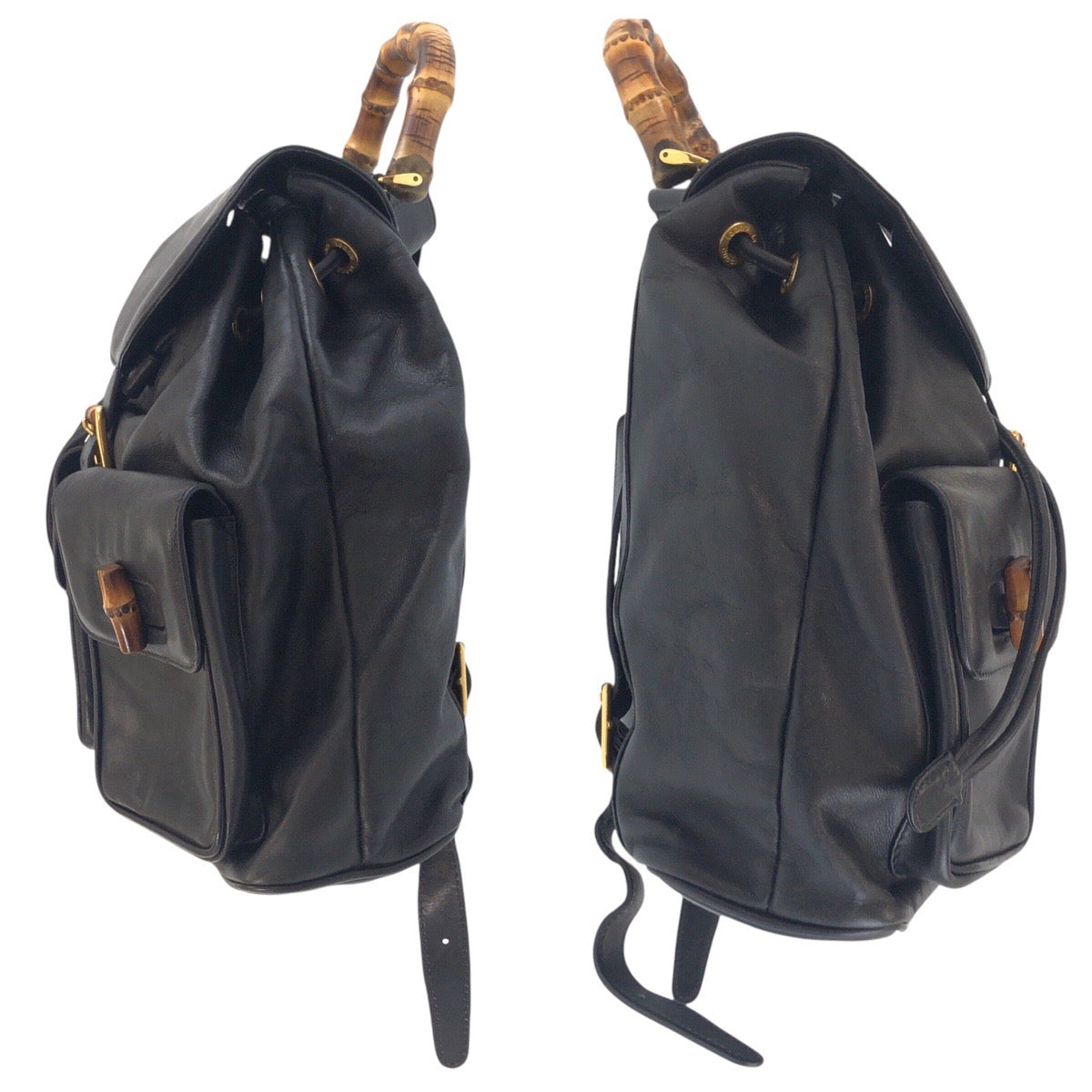 16471
GUCCI グッチ ヴィンテージ バンブー ブラック 黒 ゴールド金具 レザー 006 2040 0016 バックパック リュックサック レディース AB40