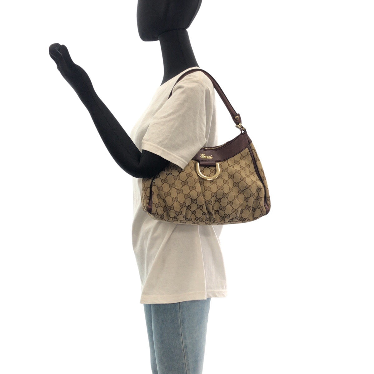16472
GUCCI グッチ アビー ベージュ ブラウン ゴールド金具 GGキャンバス / レザー 190525 ショルダーバッグ  レディース