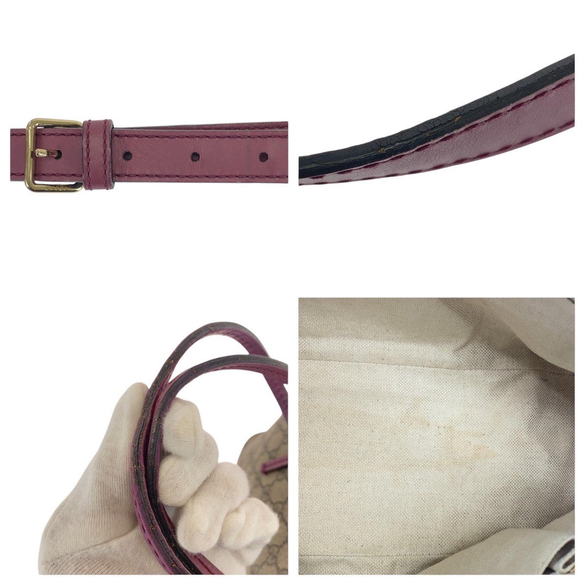 16476
GUCCI グッチ ベージュ パープル ゴールド金具 GGスプリームキャンバス / レザー 353440 ショルダーバッグ ハンドバッグ  レディース AB30
