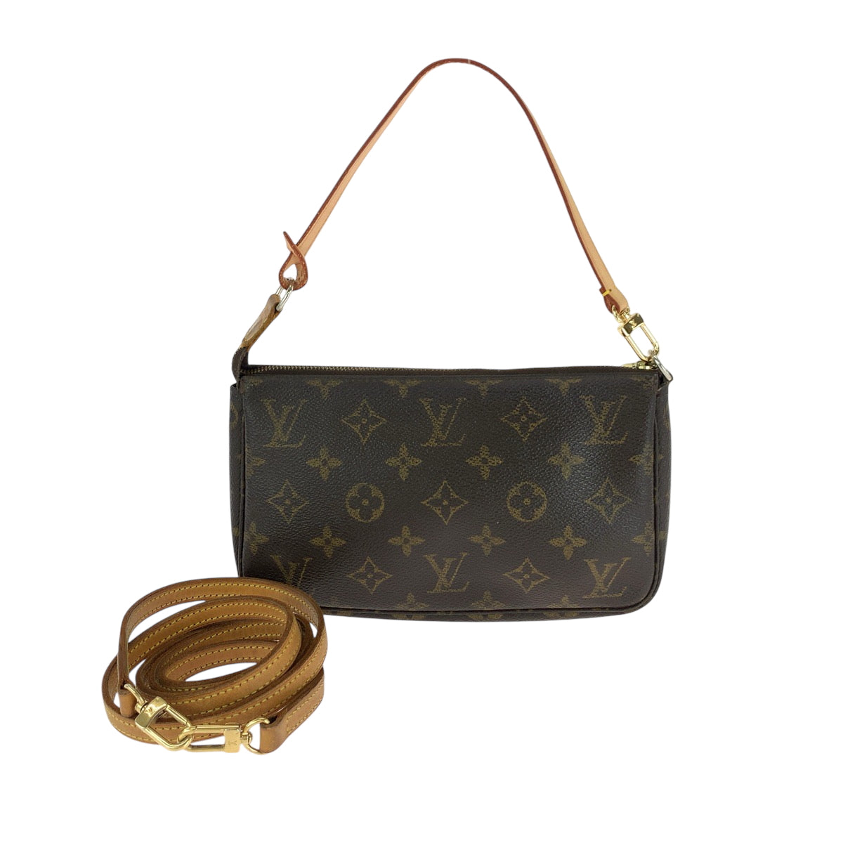 16477
LOUIS VUITTON ルイヴィトン モノグラム ポシェット アクセソワール ブラウン ベージュ ゴールド金具 PVC M40712 ショルダーバッグ アクセサリーポーチ 2way  レディース