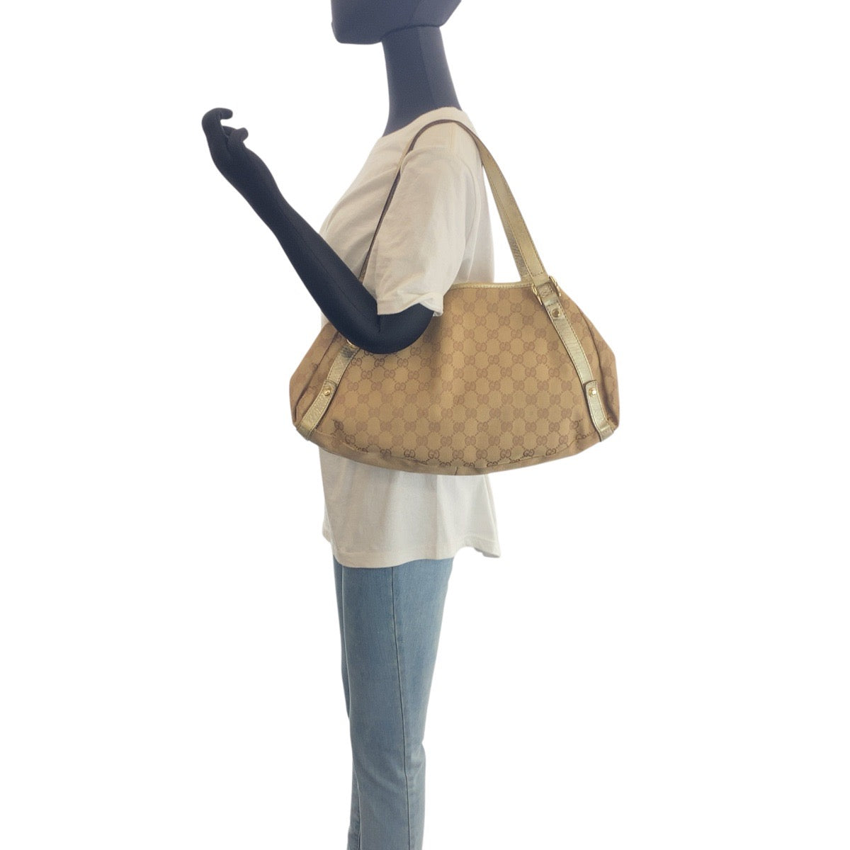 16480
GUCCI グッチ アビー ベージュ ゴールド金具 GGキャンバス / レザー 130730 ショルダーバッグ  レディース AB25