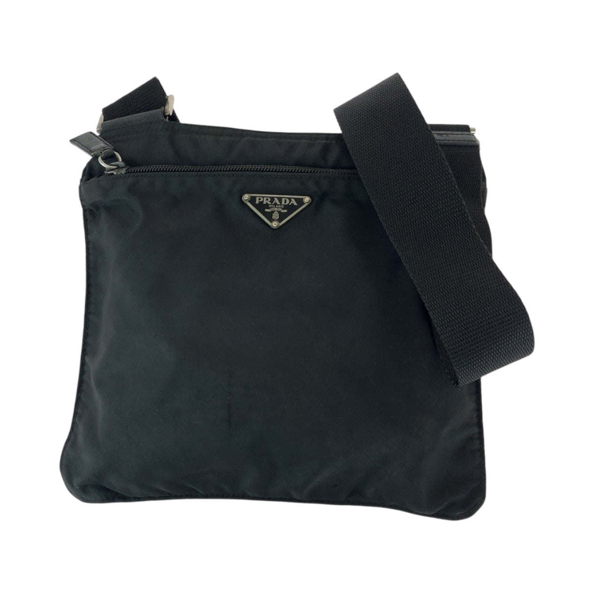 16481
PRADA プラダ テスート 三角ロゴプレート ブラック 黒 シルバー金具 ナイロン ショルダーバッグ サコッシュ  メンズ