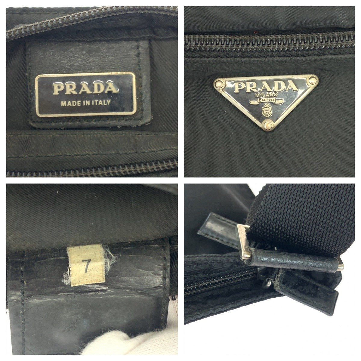 16481
PRADA プラダ テスート 三角ロゴプレート ブラック 黒 シルバー金具 ナイロン ショルダーバッグ サコッシュ  メンズ