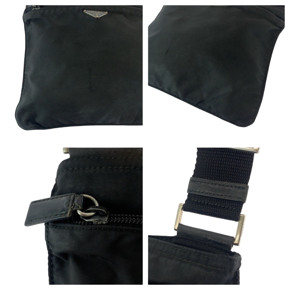 16481
PRADA プラダ テスート 三角ロゴプレート ブラック 黒 シルバー金具 ナイロン ショルダーバッグ サコッシュ  メンズ