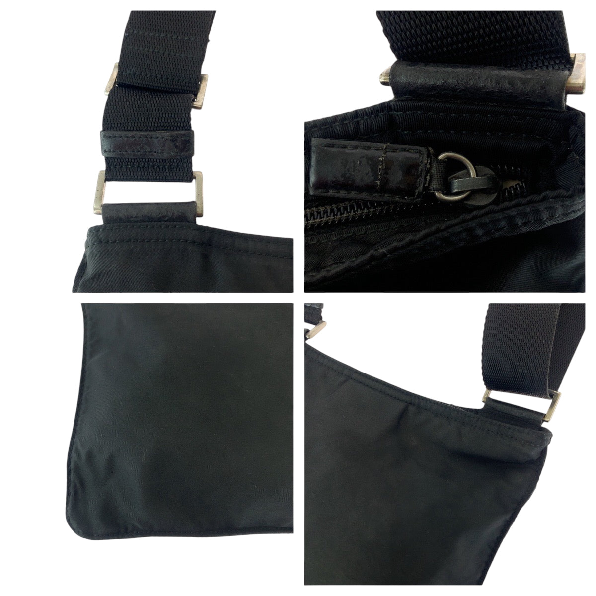 16481
PRADA プラダ テスート 三角ロゴプレート ブラック 黒 シルバー金具 ナイロン ショルダーバッグ サコッシュ  メンズ