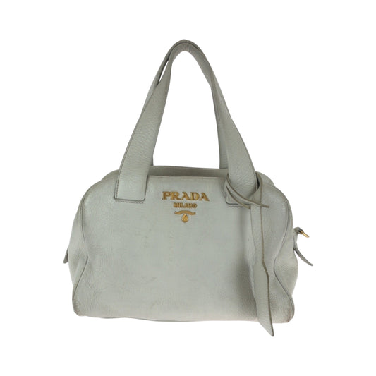 16483
PRADA プラダ ロゴ アイボリー ゴールド金具 レザー ショルダーバッグ ハンドバッグ 2way  レディース AB48