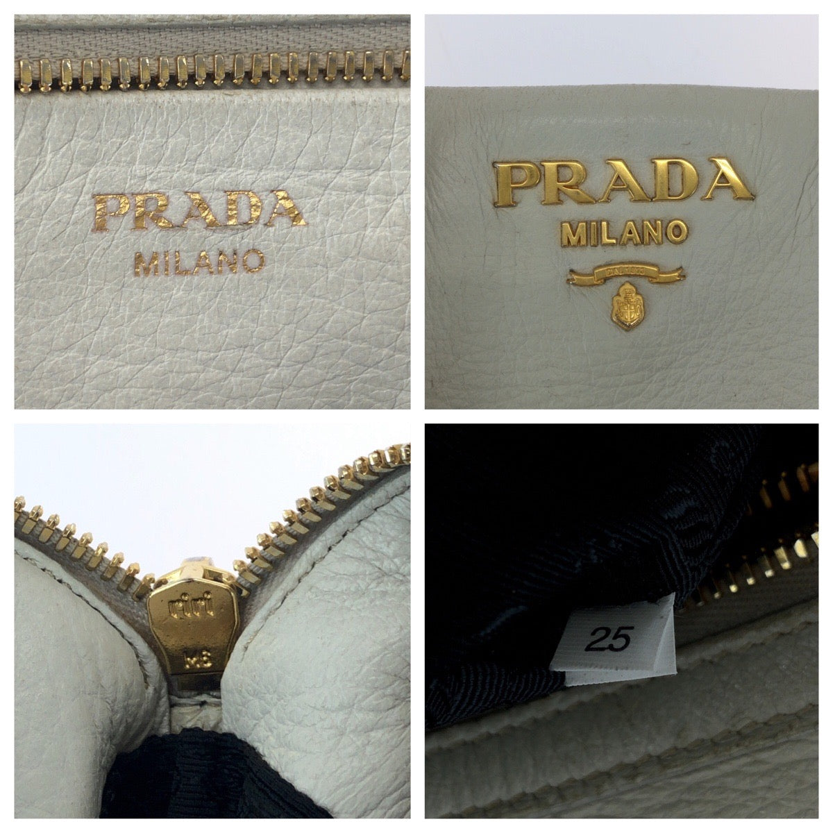 16483
PRADA プラダ ロゴ アイボリー ゴールド金具 レザー ショルダーバッグ ハンドバッグ 2way  レディース AB48
