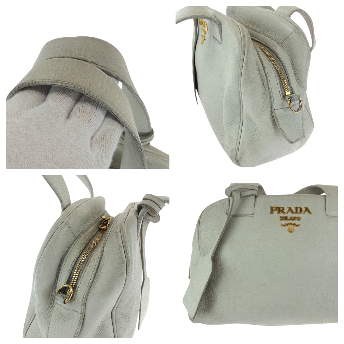 16483
PRADA プラダ ロゴ アイボリー ゴールド金具 レザー ショルダーバッグ ハンドバッグ 2way レディース AB48