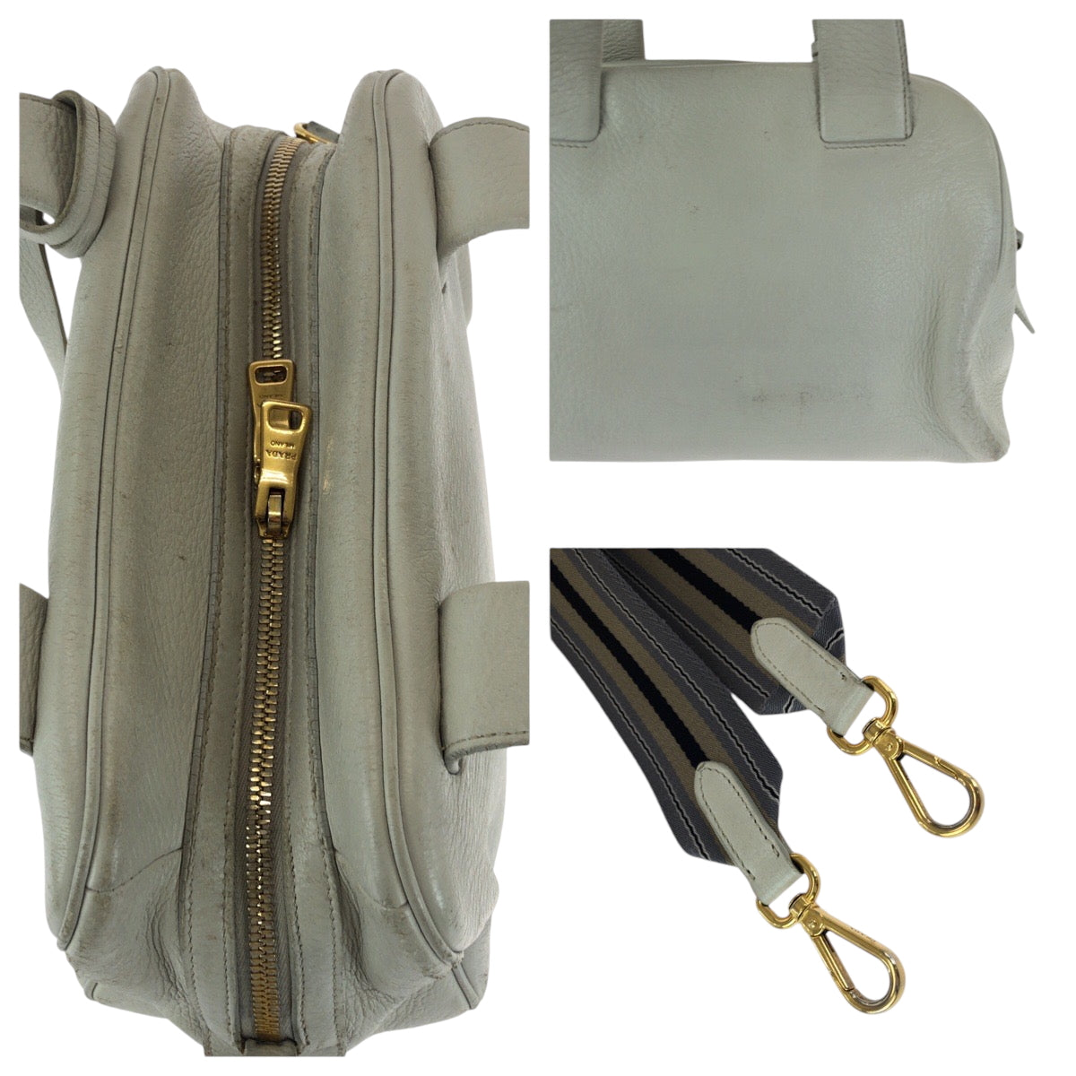 16483
PRADA プラダ ロゴ アイボリー ゴールド金具 レザー ショルダーバッグ ハンドバッグ 2way レディース AB48