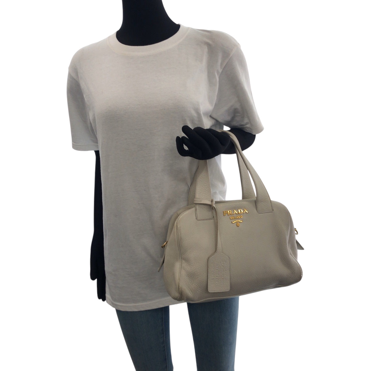 16483
PRADA プラダ ロゴ アイボリー ゴールド金具 レザー ショルダーバッグ ハンドバッグ 2way レディース AB48