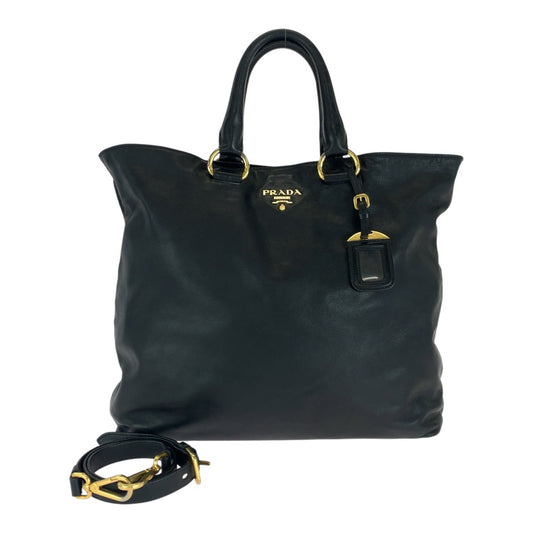 16485
PRADA プラダ ブラック 黒 ゴールド金具 レザー トートバッグ ショルダーバッグ 2way  レディース ABP54