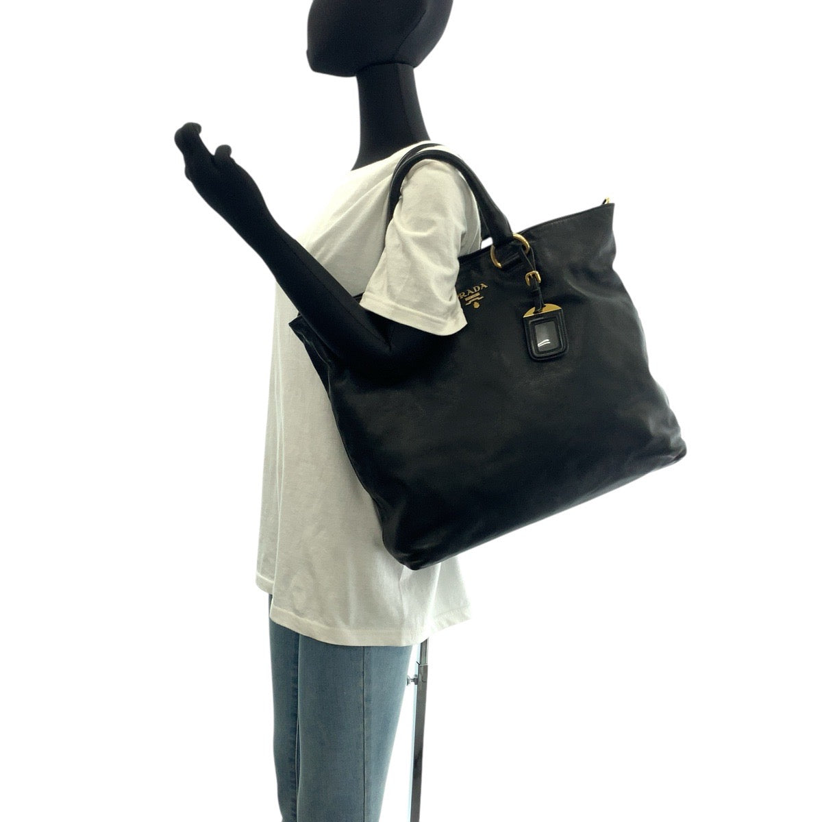 16485
PRADA プラダ ブラック 黒 ゴールド金具 レザー トートバッグ ショルダーバッグ 2way  レディース ABP54