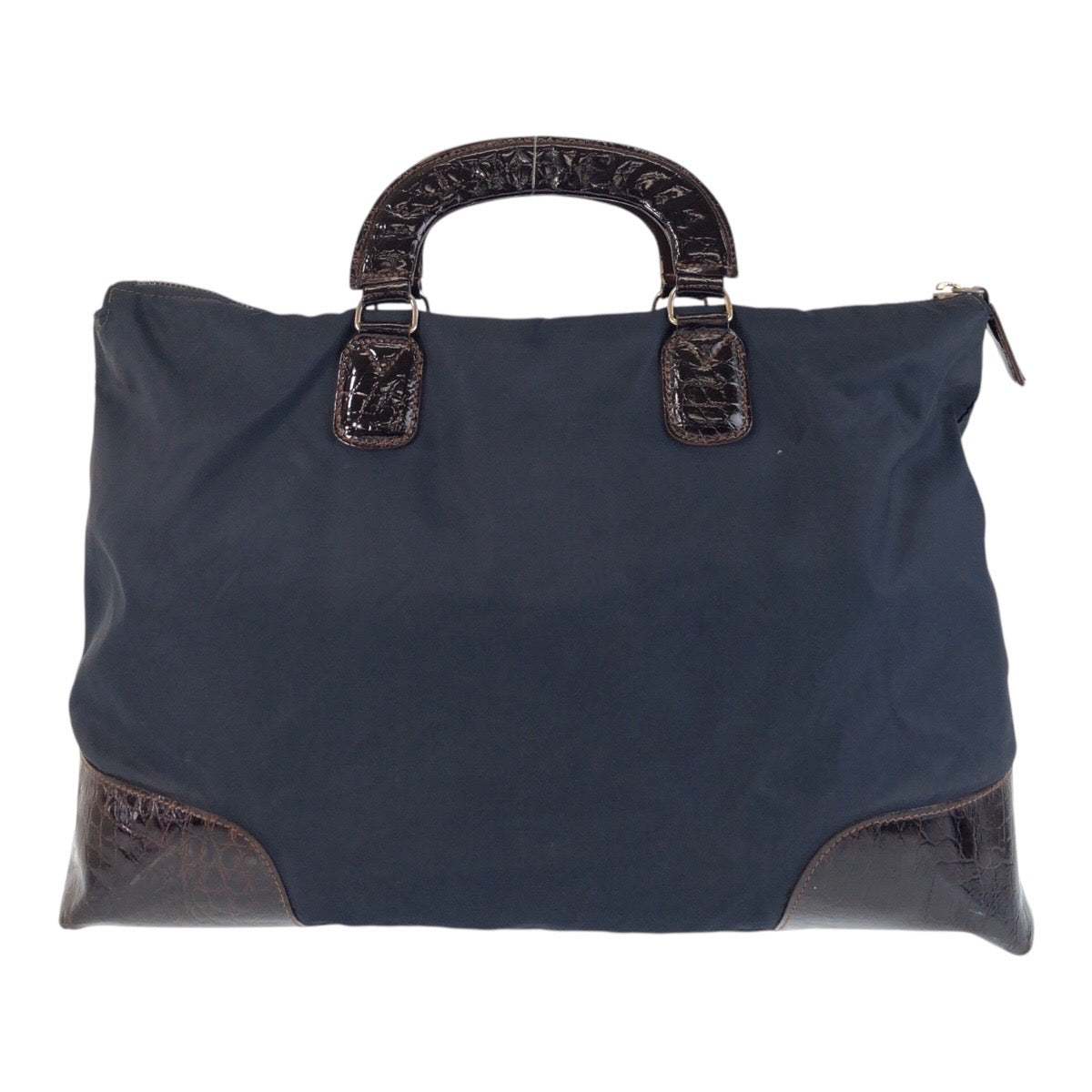 16487
PRADA プラダ ヴィンテージ テスート 三角ロゴプレート ネイビー ブラウン ナイロン / レザー トートバッグ ハンドバッグ  レディース AB34